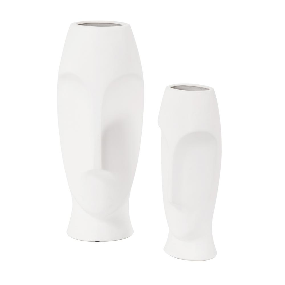Matte White Ceramic Vase with Abstract Faces - 383727. Picture 1