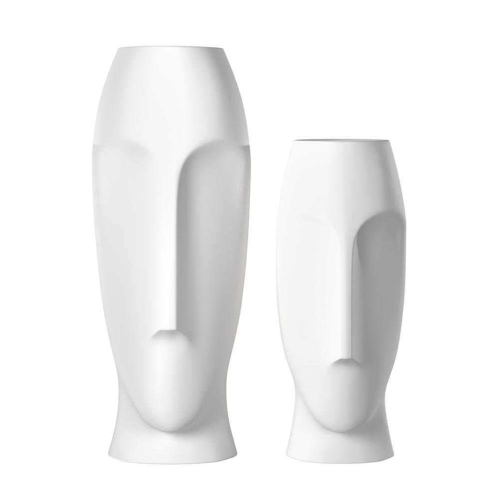 Matte White Ceramic Vase with Abstract Faces - 383727. Picture 3