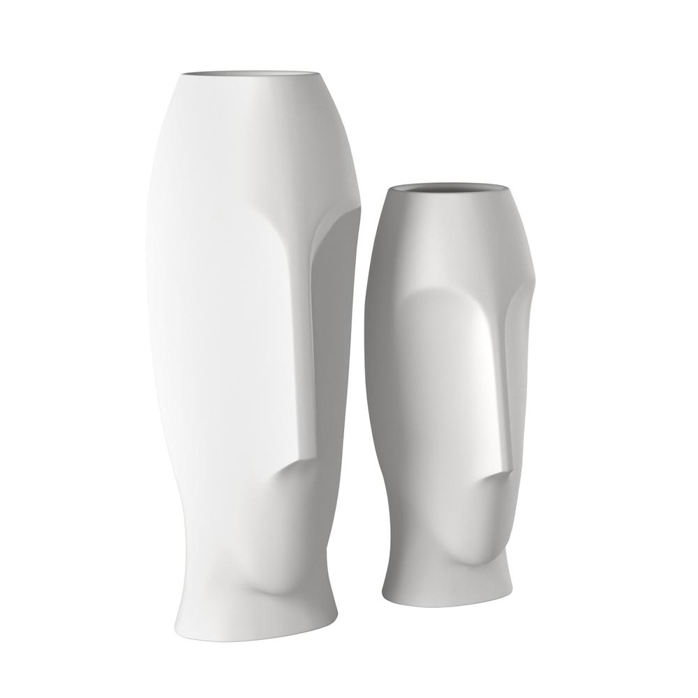 Matte White Ceramic Vase with Abstract Faces - 383727. Picture 4
