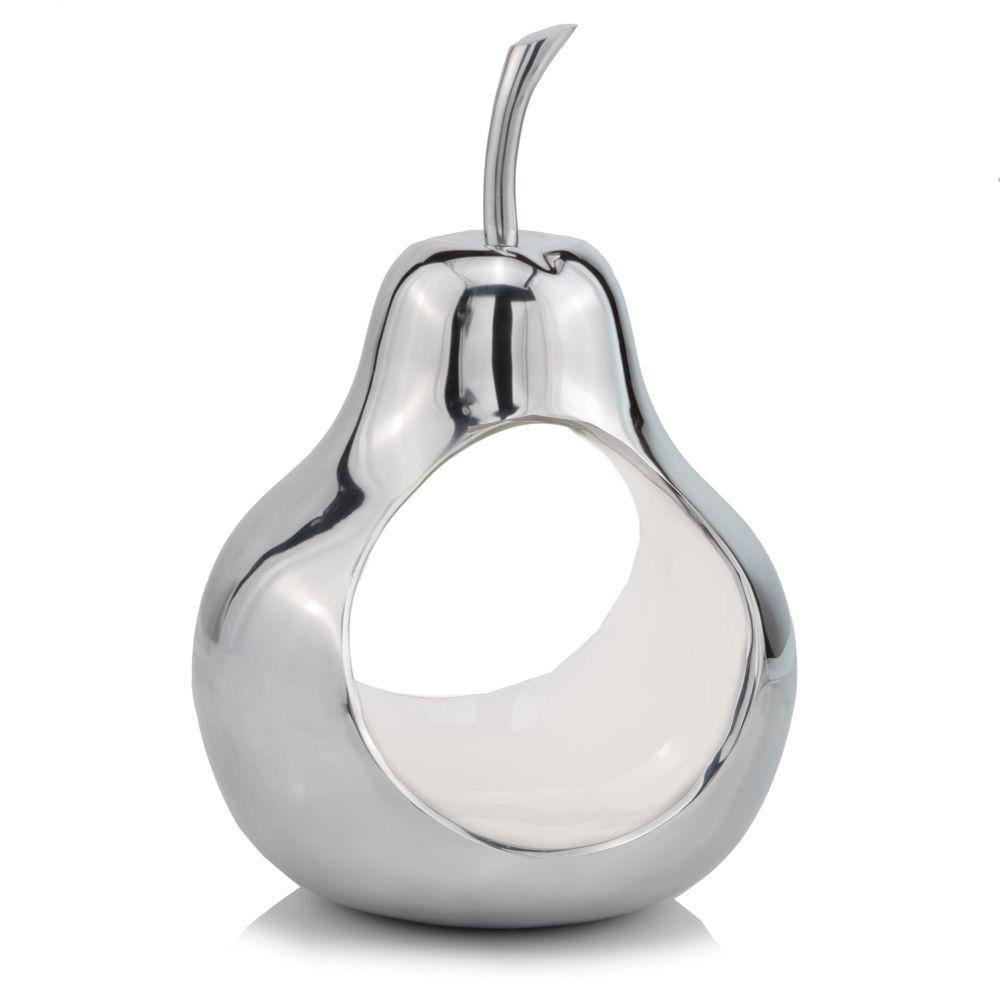 Pear shaped Aliminum  Cast Decorative Accent Bowl in White Interior - 383742. Picture 1