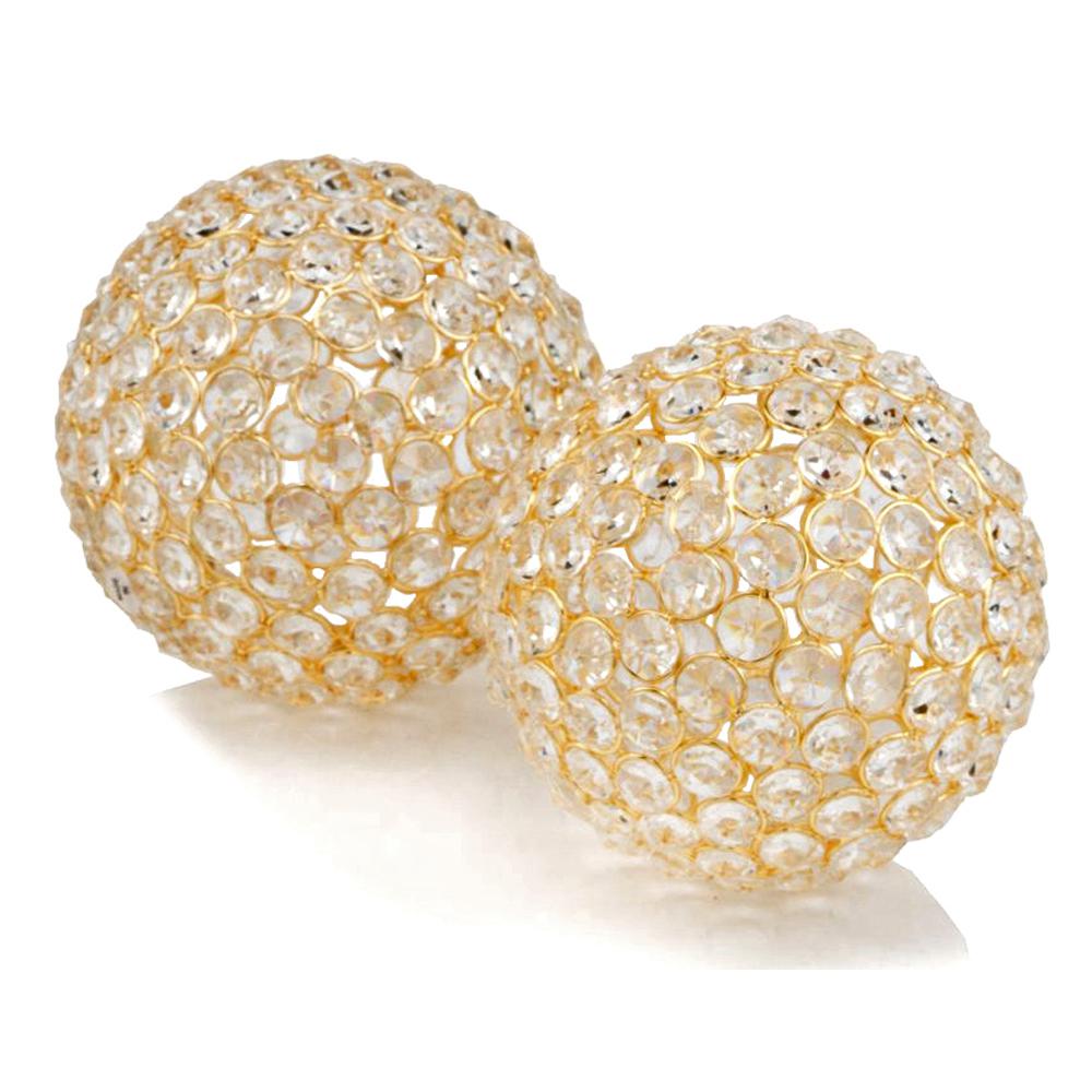 Set of 2  5" Polished Spheres in Brilliant Shiny Luster Finished and Golden Frame - 383757. Picture 1
