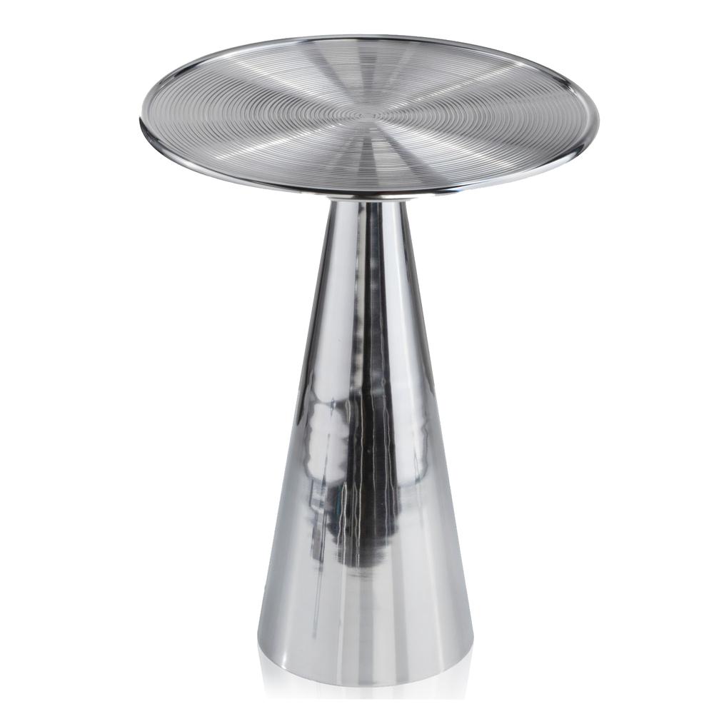 Round Metal Frame Silver finshed and Cone Pedestal End Table. Picture 1