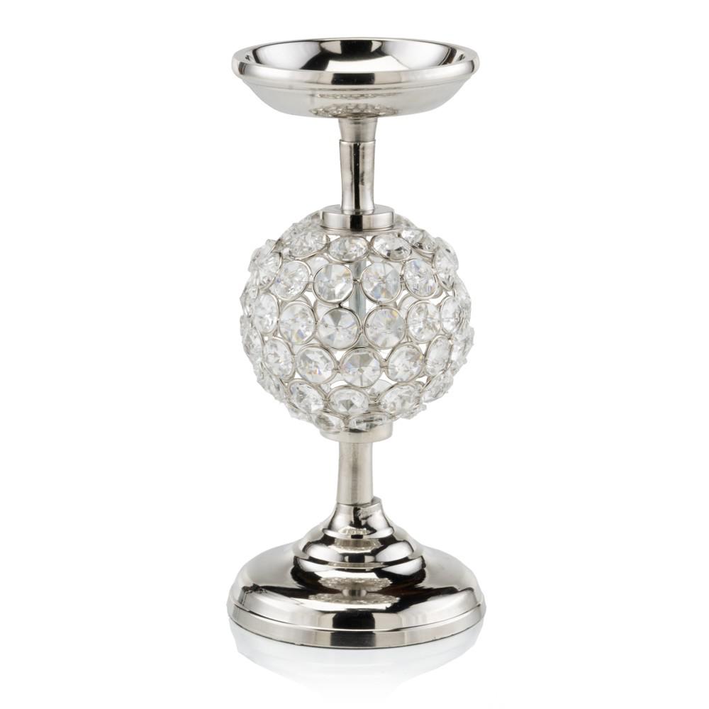 9" Silver finished Frame and Faux Crystal  Single Sphere Candleholder - 383776. Picture 1