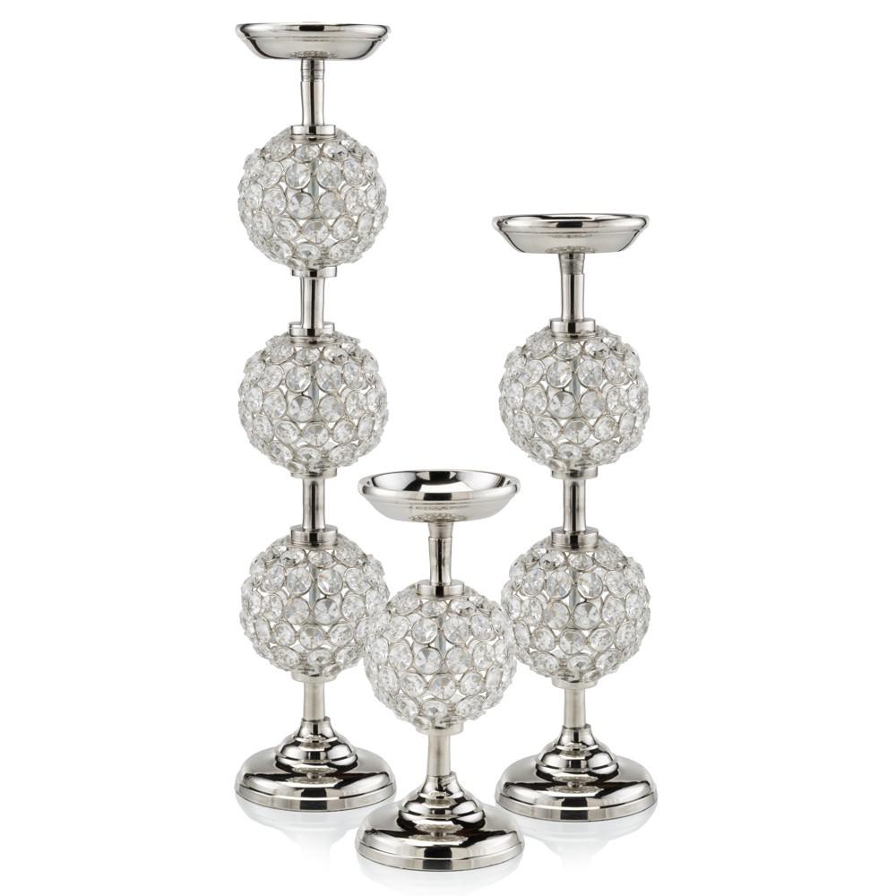 9" Silver finished Frame and Faux Crystal  Single Sphere Candleholder - 383776. Picture 2