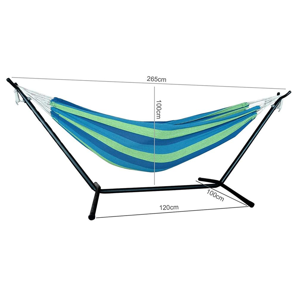 Blue and Green Stripe Classic 2 Person Hammock with Stand - 383789. Picture 3