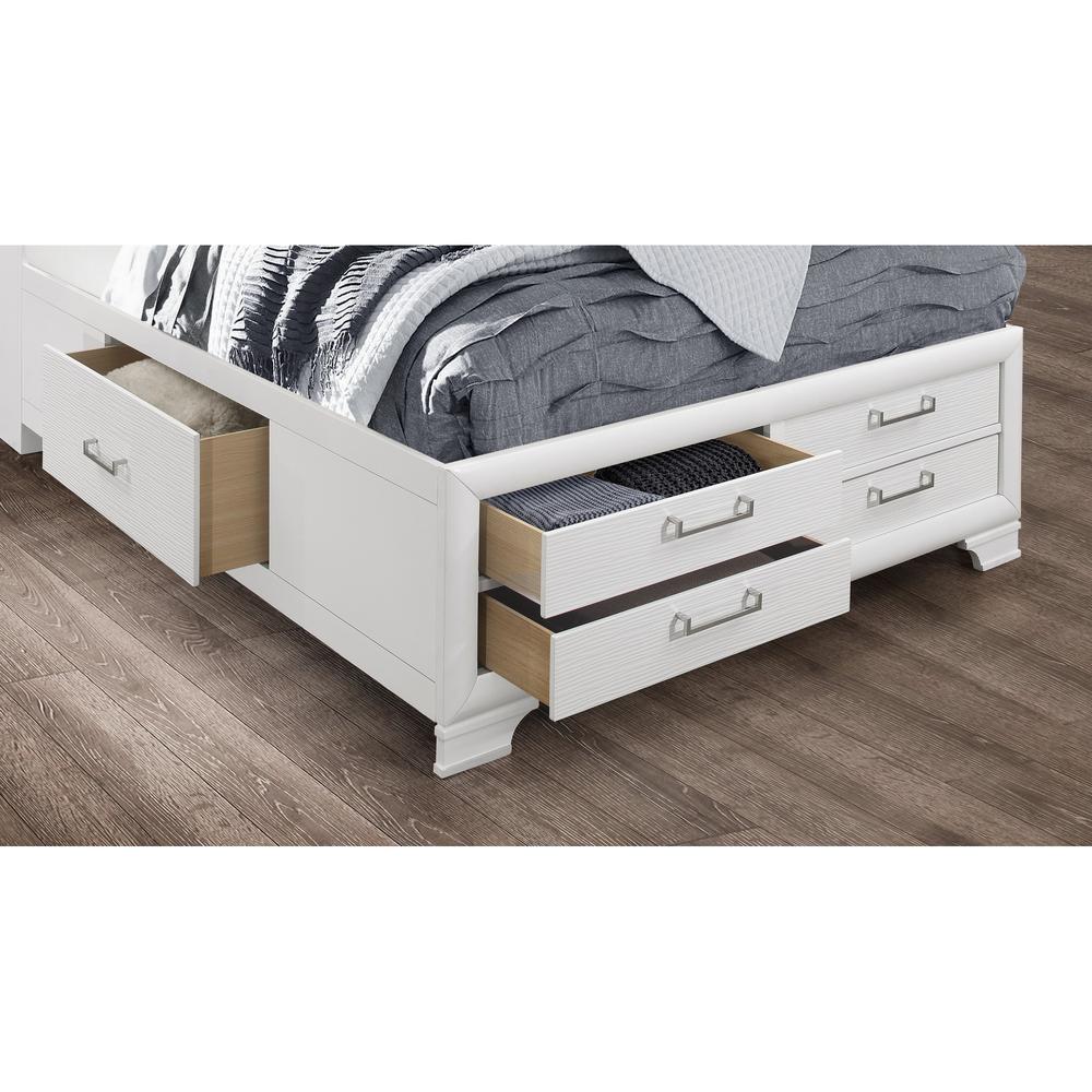 White Rubberwood King Bed with bookshelves Headboard  LED lightning  6 Drawers - 383795. Picture 3