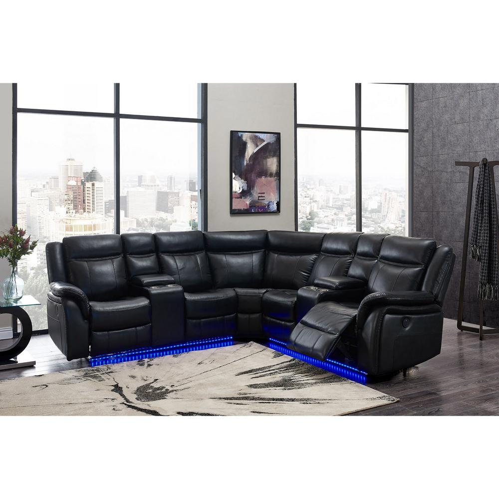 Power reclining Sectional Sofa in Black Leather Air - 383800. Picture 1