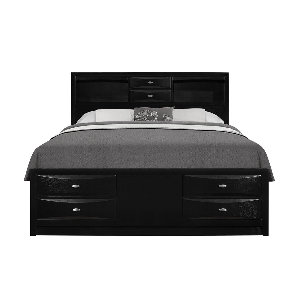 Black Veneer Queen Bed with bookcase headboard  10 drawers - 383802. Picture 1