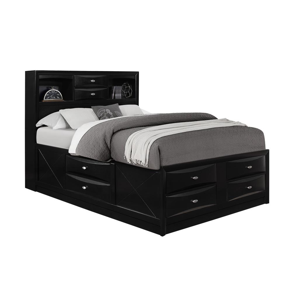Black Veneer Queen Bed with bookcase headboard  10 drawers - 383802. Picture 2