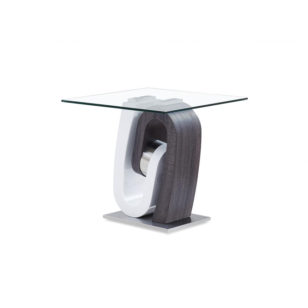 White and Dark Grey Ultra modern Glass top End Table - 383811. Picture 2