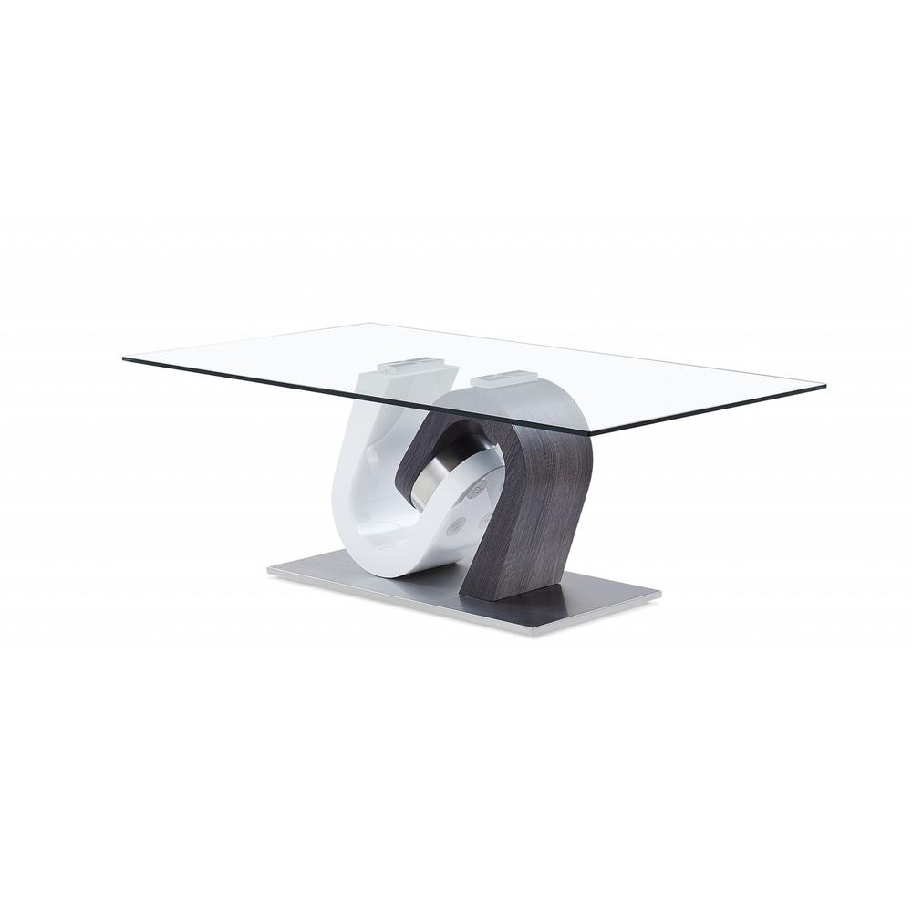 White and Dark Grey Two Tone Ultra modern Coffee Table with Glass Top. Picture 2