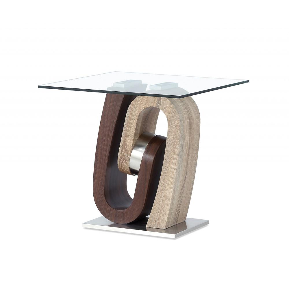 Oak and Walnut Ultra modern End Table with Glass top - 383813. Picture 2