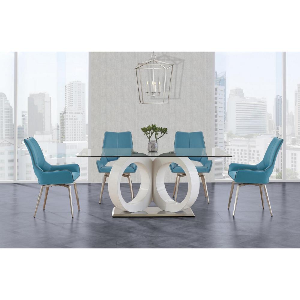 White tone Geometrical style base with Rectangular Glass top Dining Table - 383828. Picture 1