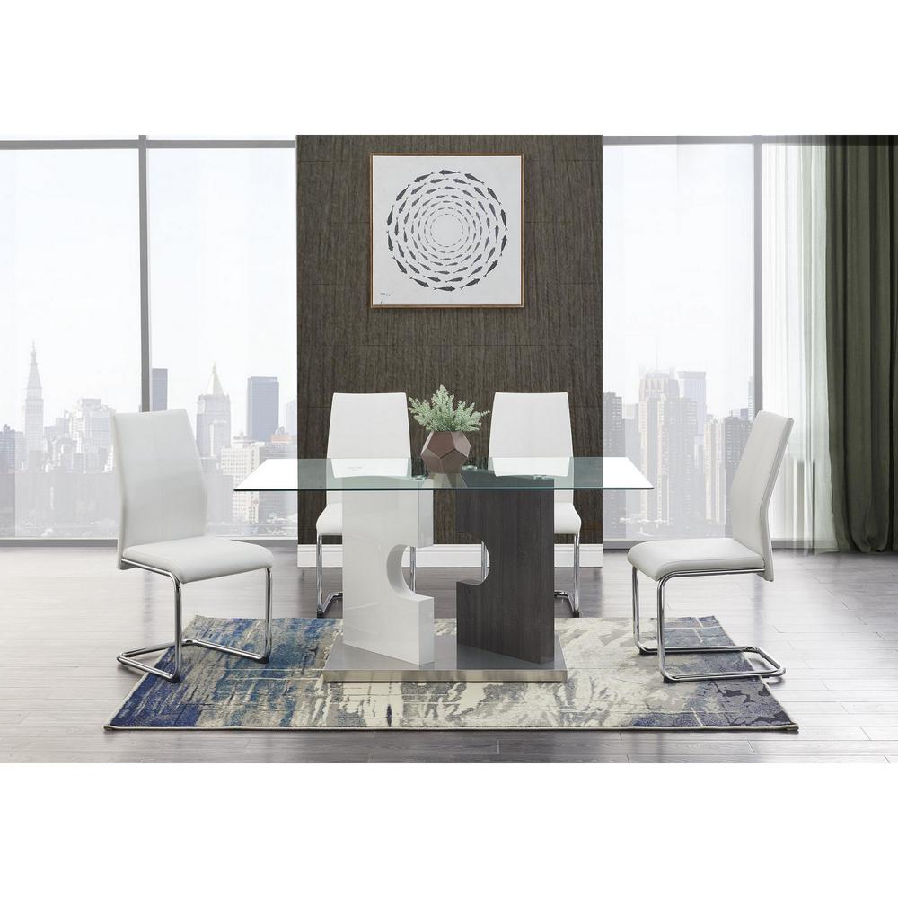 Contemporary Puzzle Gray and White Double Base Glass Dining Table - 383831. Picture 1