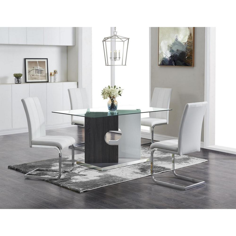 Contemporary Puzzle Gray and White Double Base Glass Dining Table - 383831. Picture 2