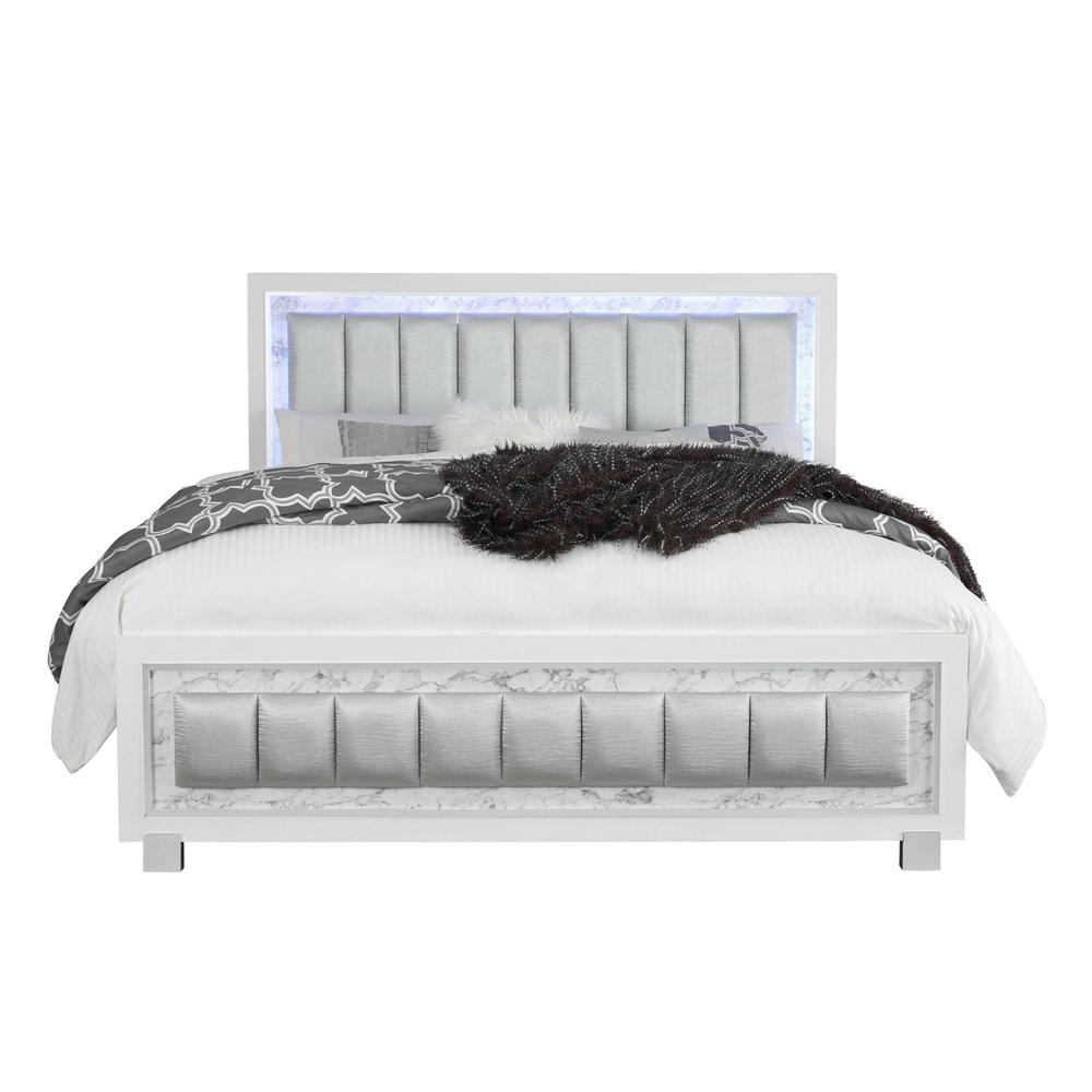 Modern Luxurious White Full Bed with Padded Headboard  LED Lightning - 383861. Picture 1