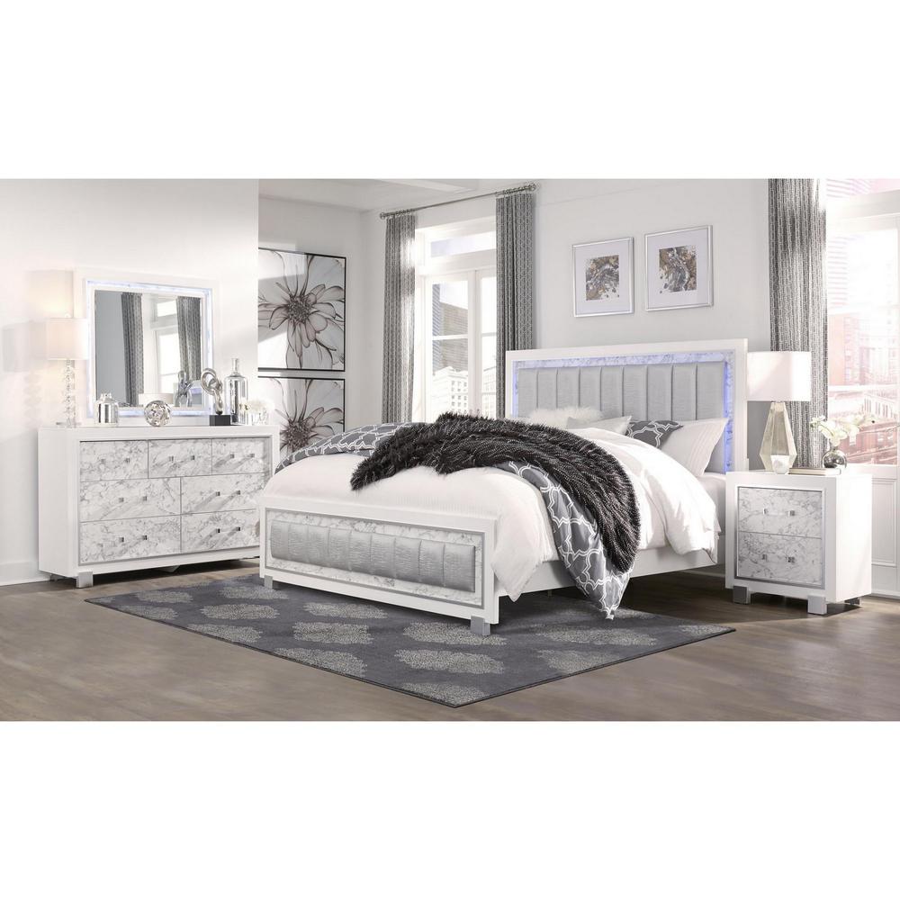 Modern Luxurious White Full Bed with Padded Headboard  LED Lightning - 383861. Picture 3