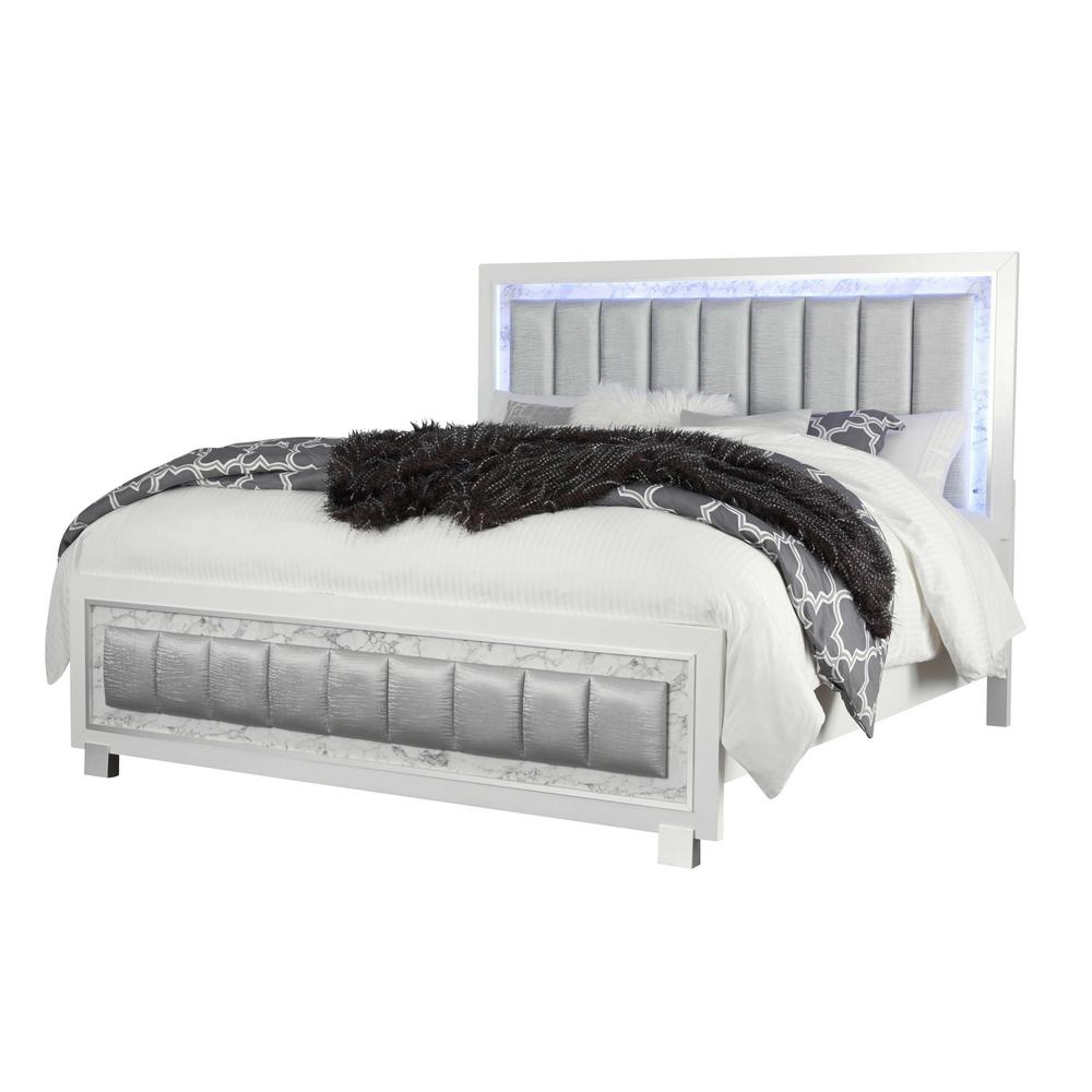 Modern Luxurious White King Bed with Padded Headboard  LED Lightning - 383863. Picture 2