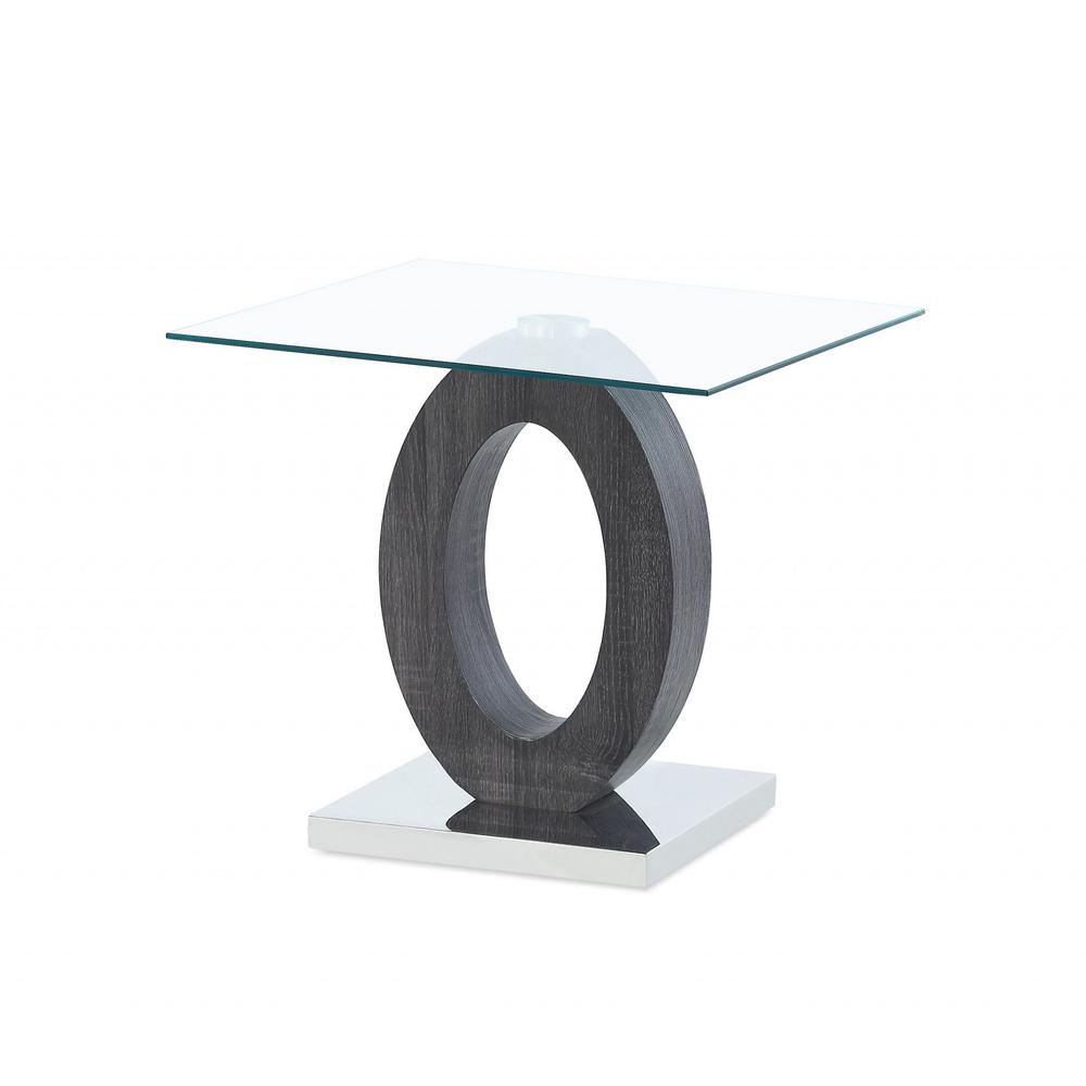 Grey Tone Oval Design Support End Table with Glass Top - 383880. Picture 2