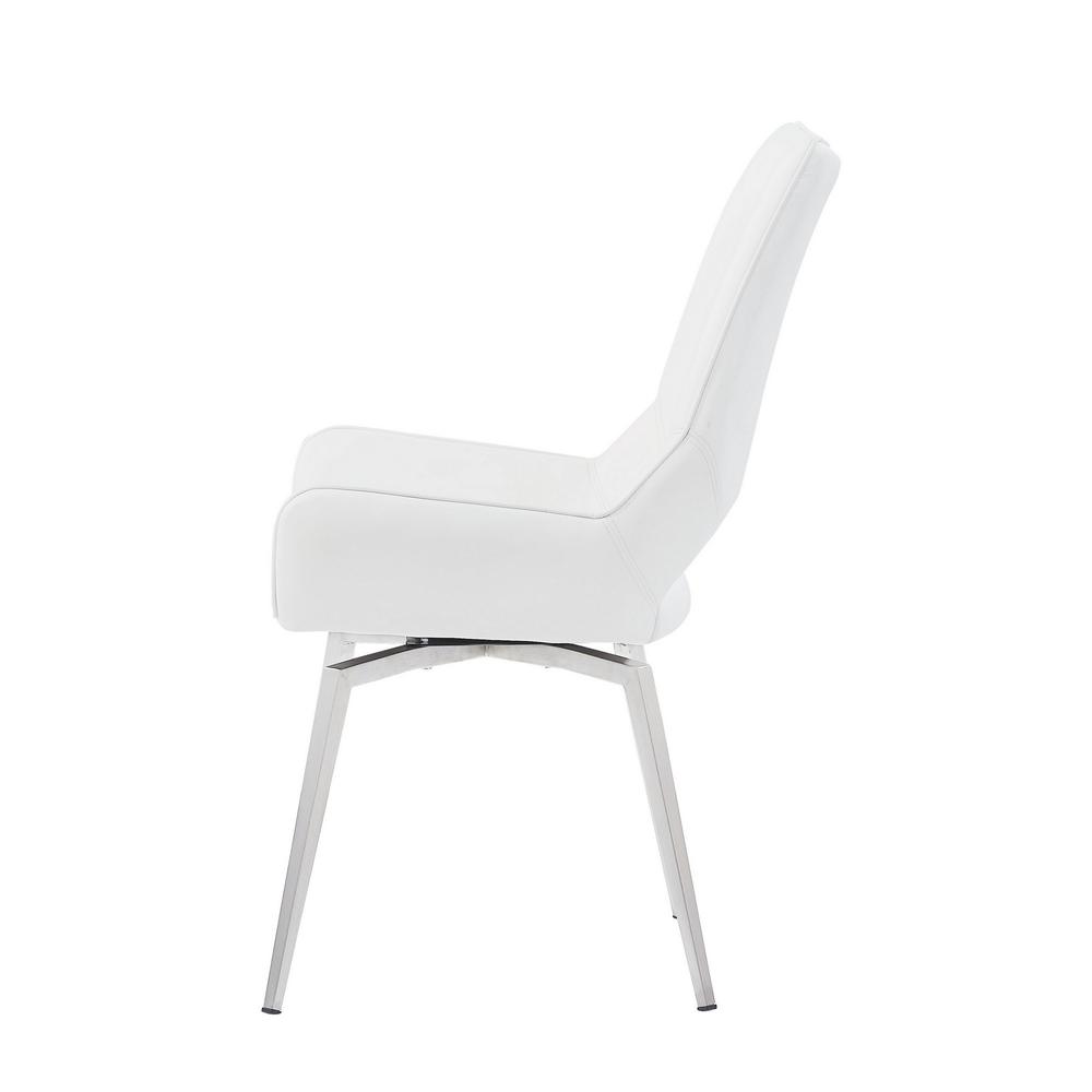 Set of 2 White Bucket Style Dining Chairs with Metalic Silver Base - 383900. Picture 3