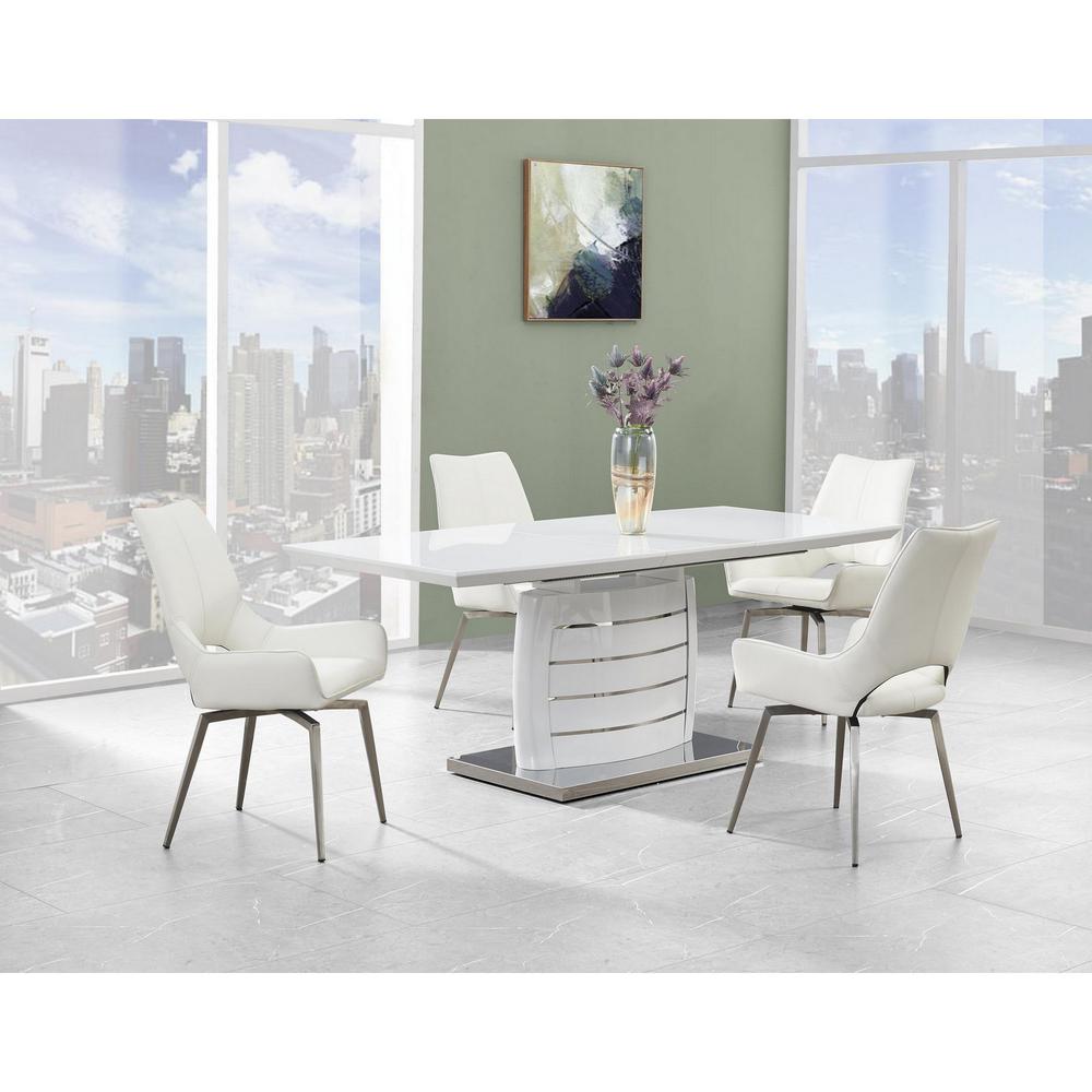 Set of 2 White Bucket Style Dining Chairs with Metalic Silver Base - 383900. Picture 5