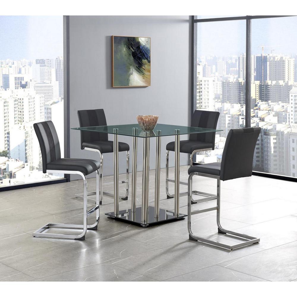 Set of 4 Black Two tone Barstools with Silver Tone Metal Base - 383948. Picture 5