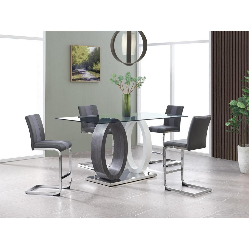 Set of 4 Grey Two tone Barstools with Silver Tone Metal Base - 383949. Picture 5
