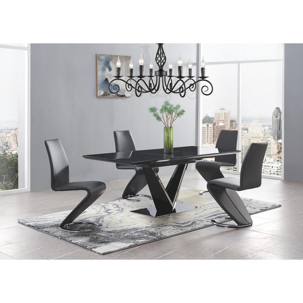 Set of 2 Black  Z Shape design Dining Chairs with Horse Shoe Shape Base - 383956. Picture 5