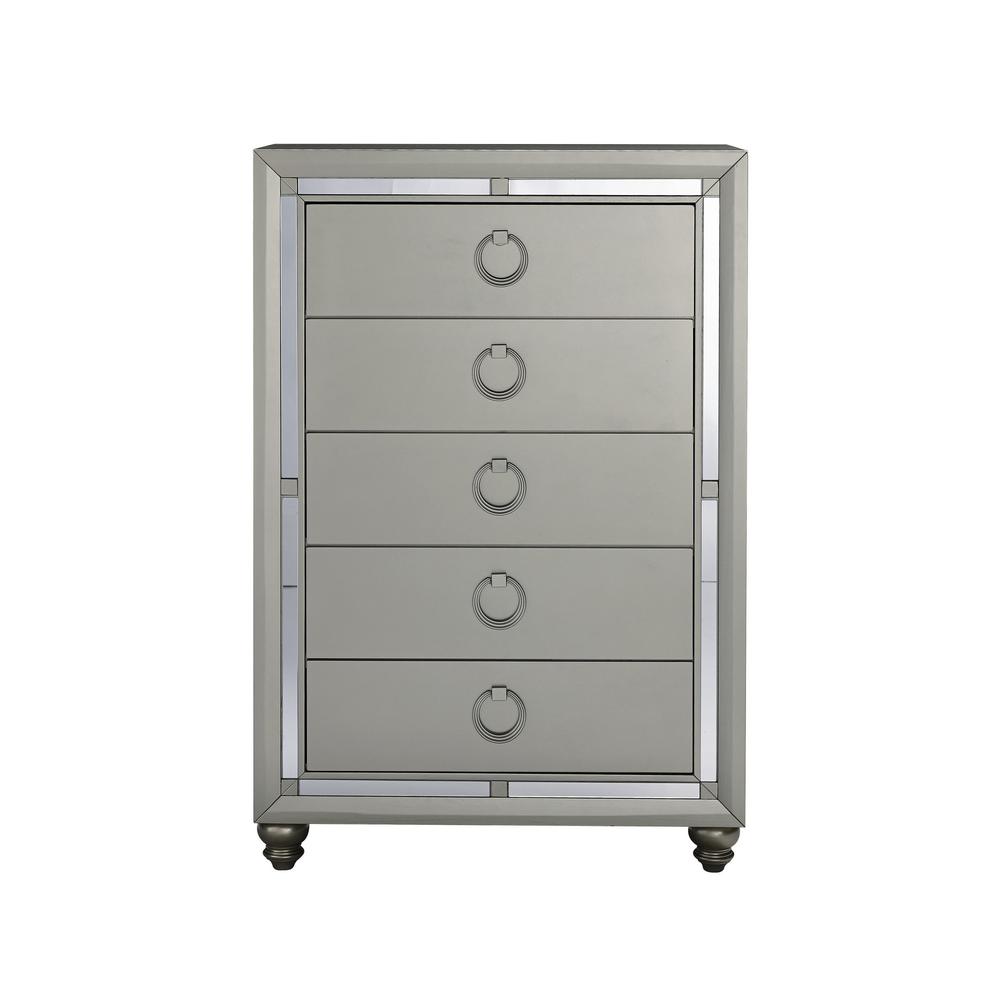 Silver Champagne Tone Chest with Mirror Trim Accent  5 Drawers - 383980. Picture 1