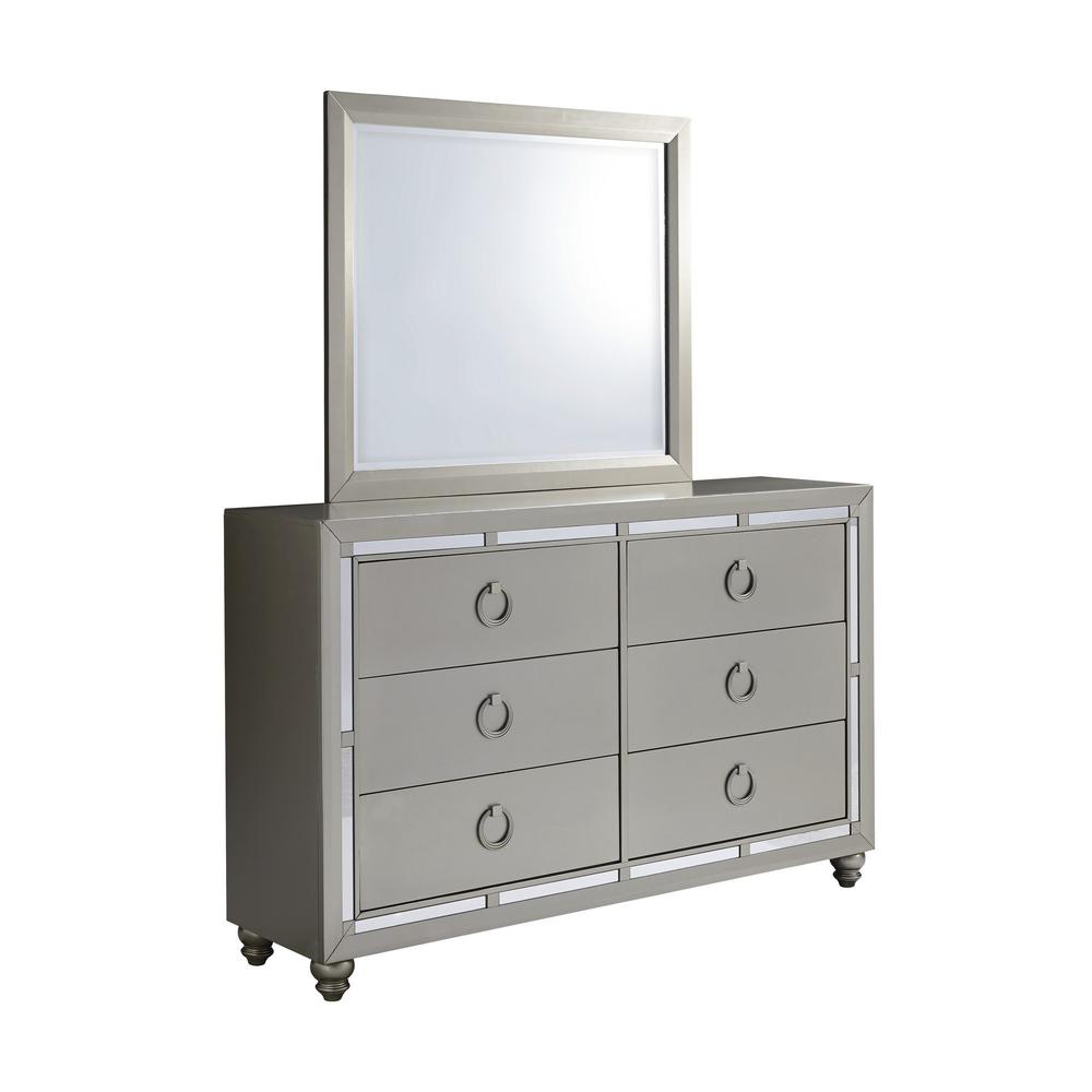 Silver Champagne Tone Dresser with Mirror Trim Accent  6 Drawers - 383981. Picture 2