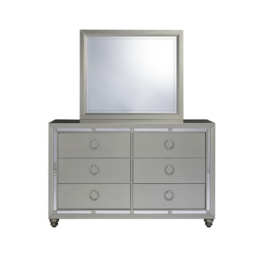 Modern Silver Tone Mirror with Sleek Wood Trim - 383982. Picture 1