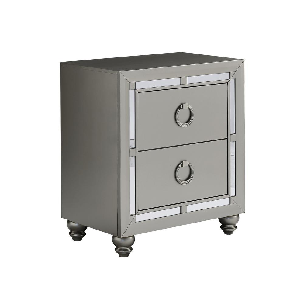 Silver Champagne Tone Nightstand with 2 Drawer  Mirror Trim Accent - 383983. Picture 2
