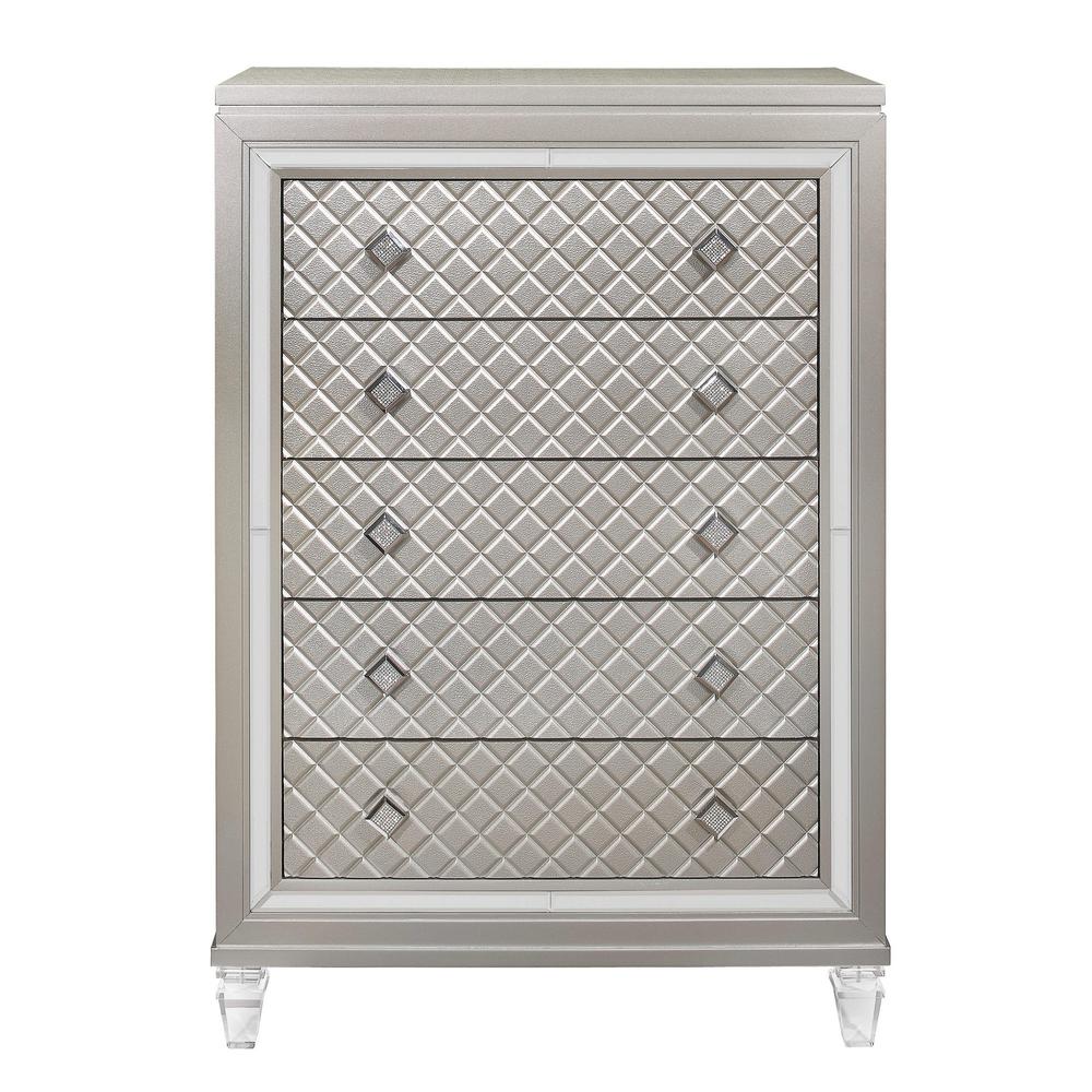 Champagne Toned Chest with Tapered Acrylic Legs and 5 Drawers - 384034. Picture 1