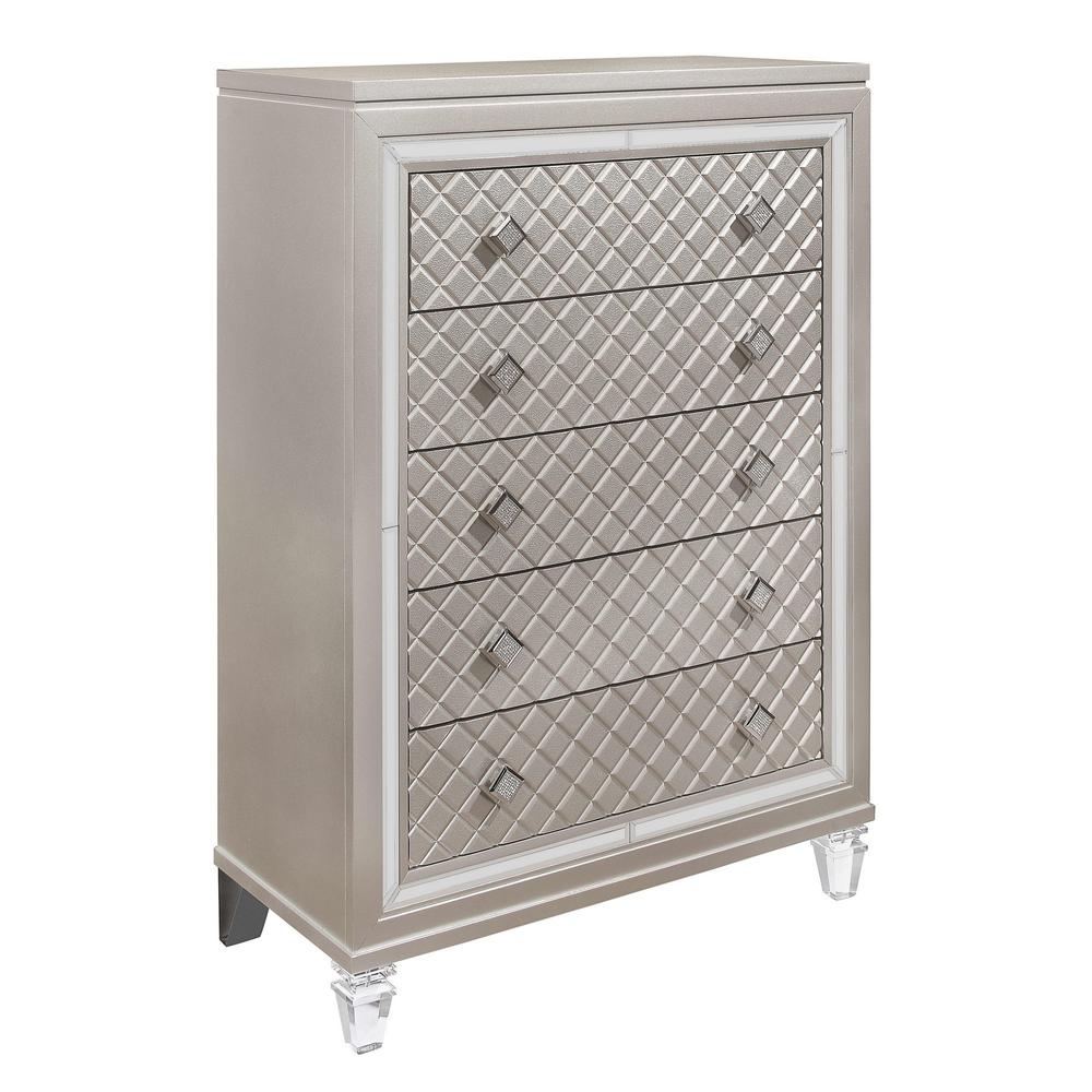 Champagne Toned Chest with Tapered Acrylic Legs and 5 Drawers - 384034. Picture 2