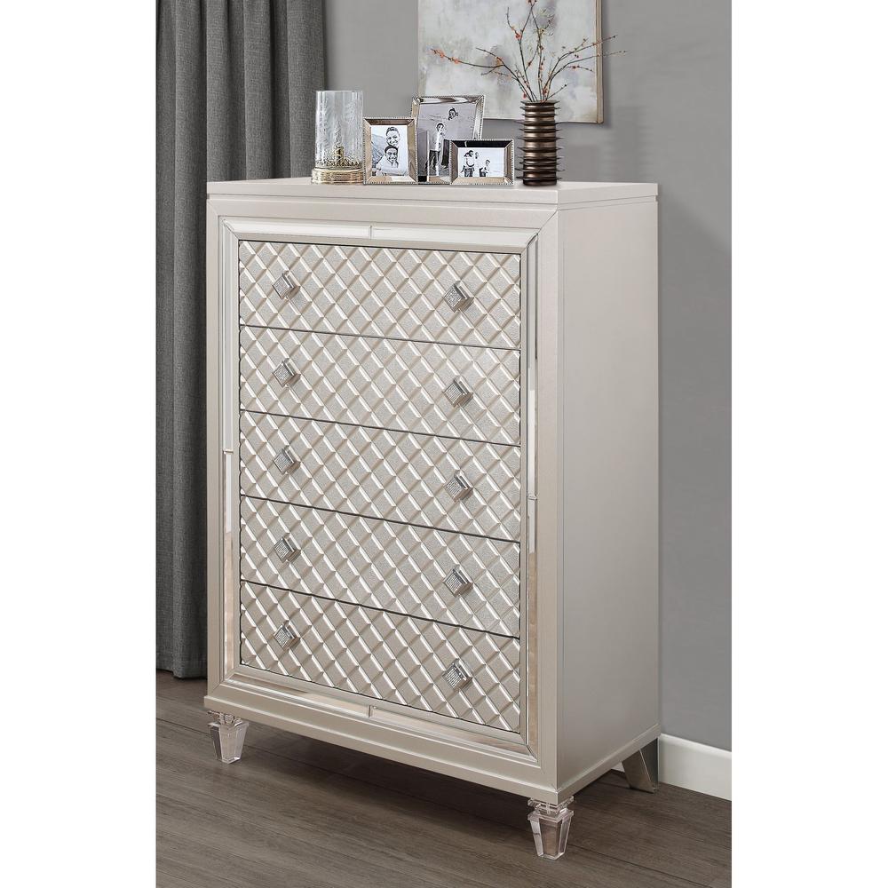 Champagne Toned Chest with Tapered Acrylic Legs and 5 Drawers - 384034. Picture 3