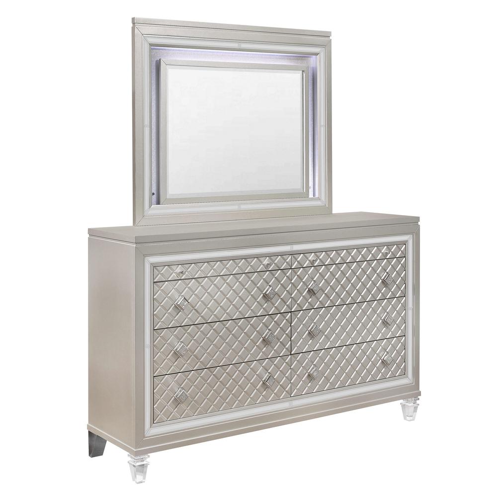 Champagne Toned Dresser with Tapered Acrylic Legs and 2 Jewelry Drawers - 384035. Picture 2