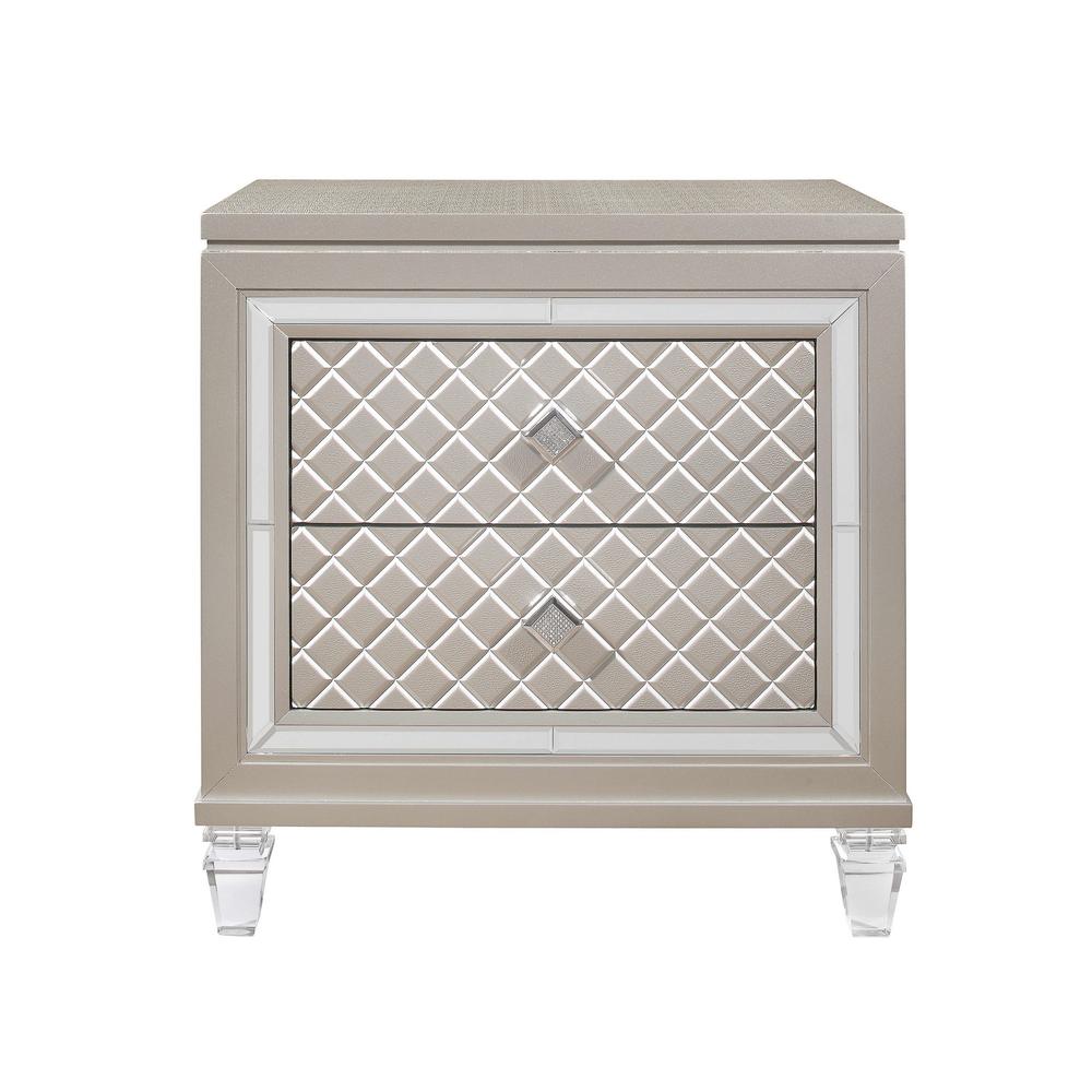 Champagne Toned Nightstand with Tapered Acrylic Legs and 2 Drawers - 384037. Picture 1