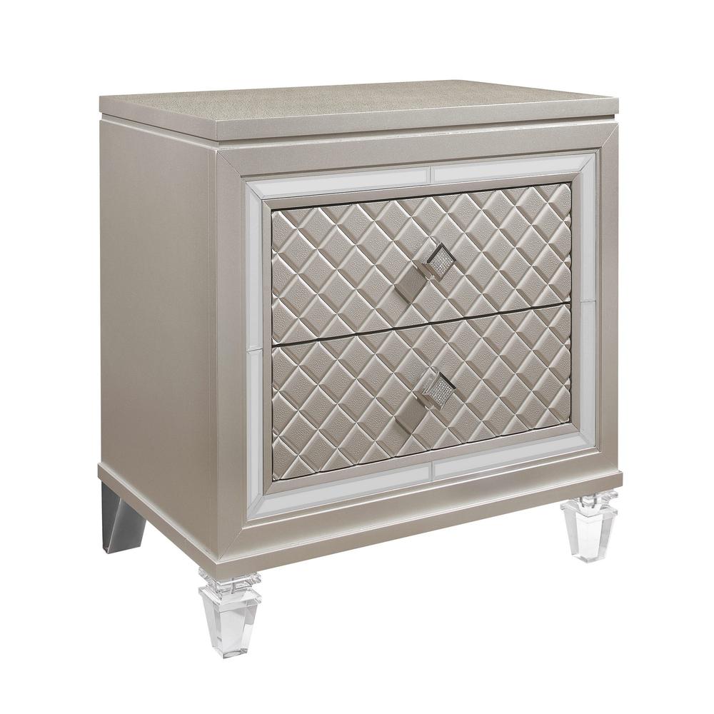 Champagne Toned Nightstand with Tapered Acrylic Legs and 2 Drawers - 384037. Picture 2