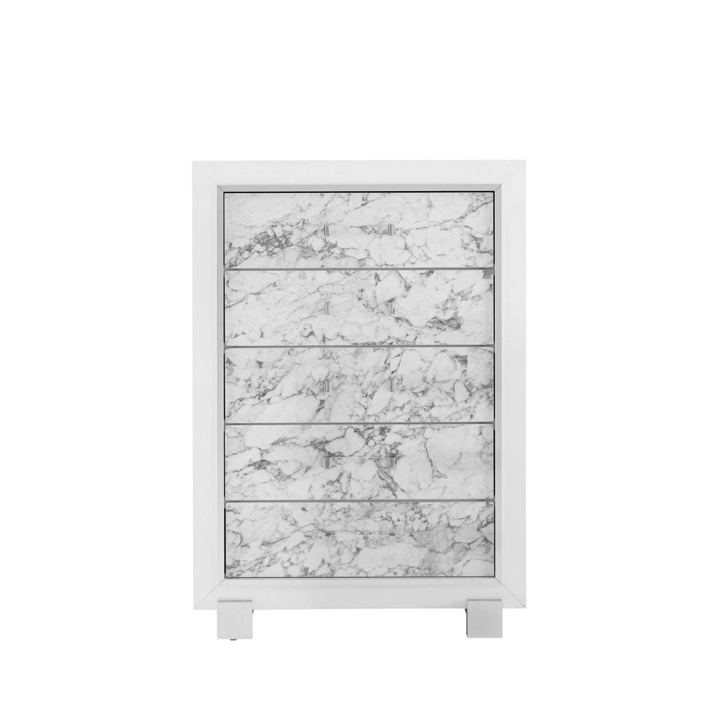 Modern White Chest with 5 Faux Marble Detailed Front Drawer. - 384038. Picture 1