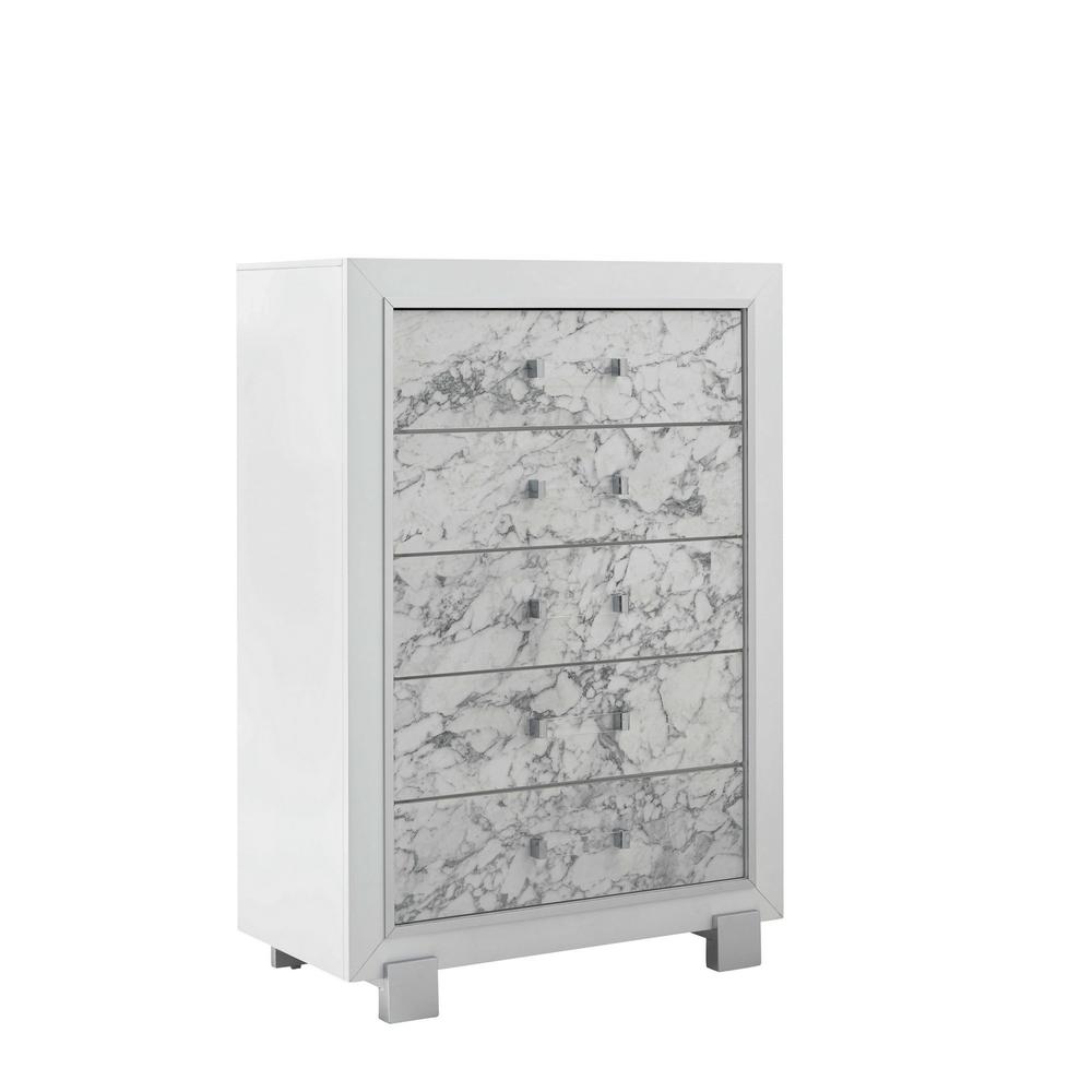 Modern White Chest with 5 Faux Marble Detailed Front Drawer. - 384038. Picture 2