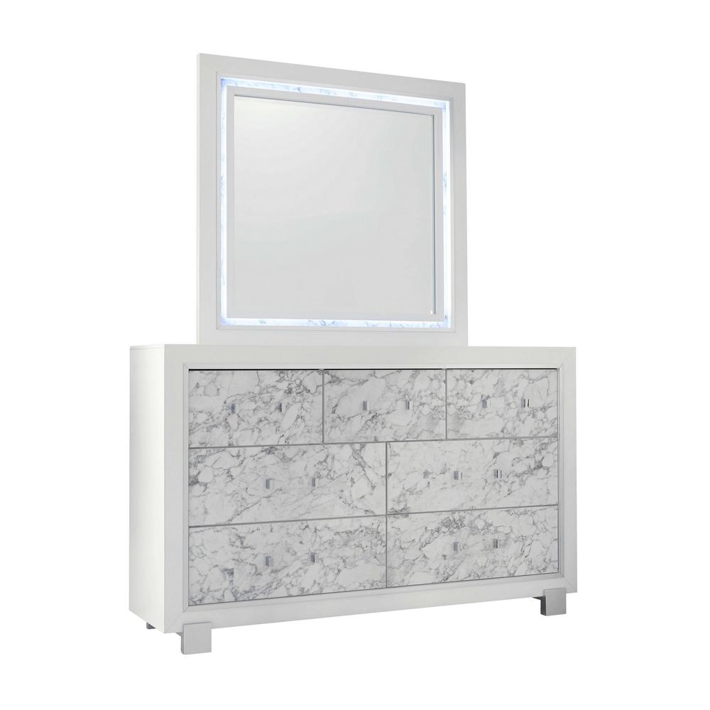 Modern White Mirror with Faux Marble Border Detail LED Lightning - 384040. Picture 2
