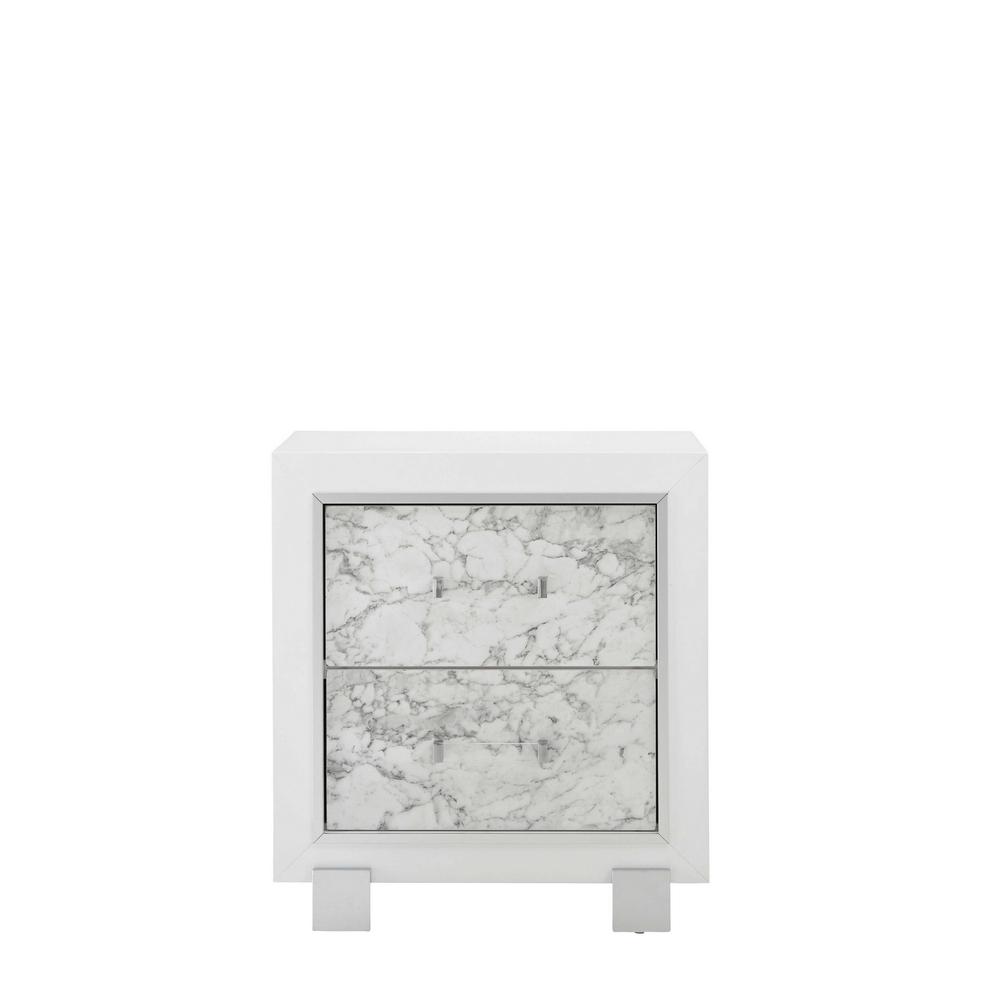 Modern White Nightstand with 2 Faux Marble Detailed Front Drawer. - 384041. Picture 1