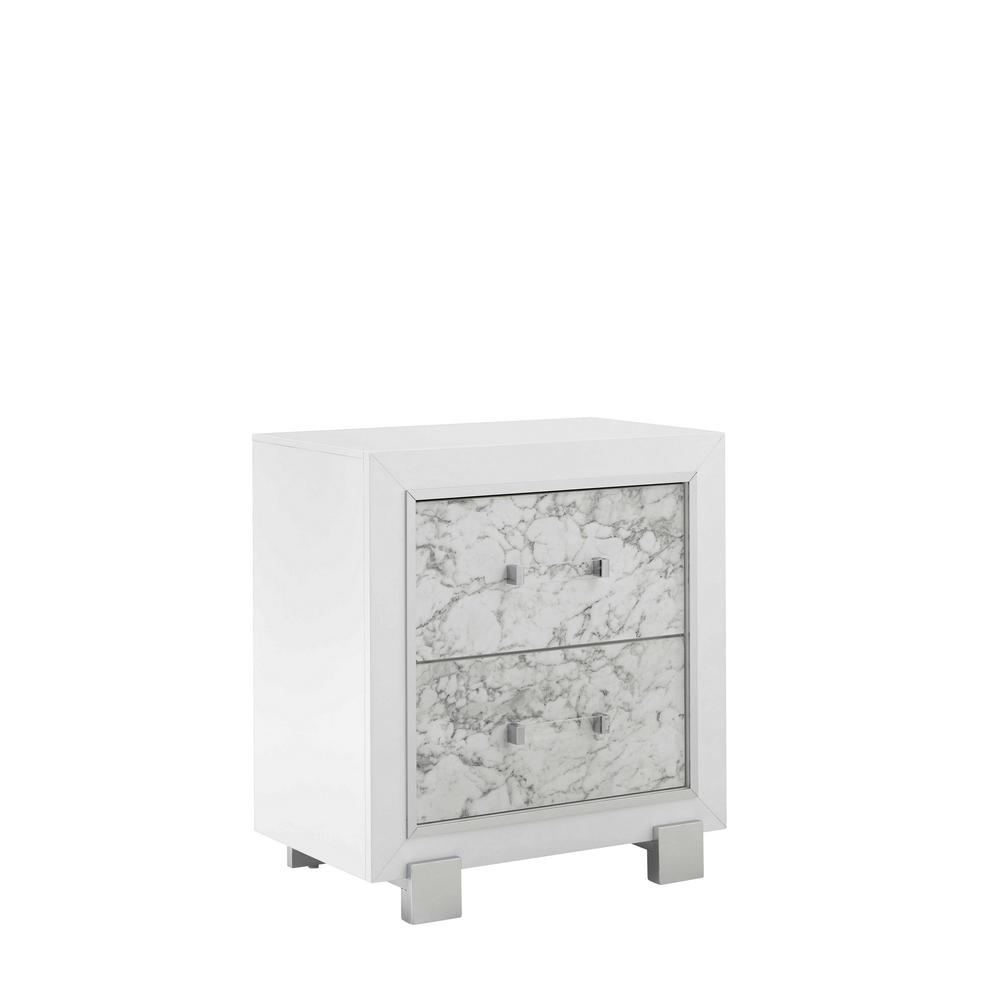 Modern White Nightstand with 2 Faux Marble Detailed Front Drawer. - 384041. Picture 2