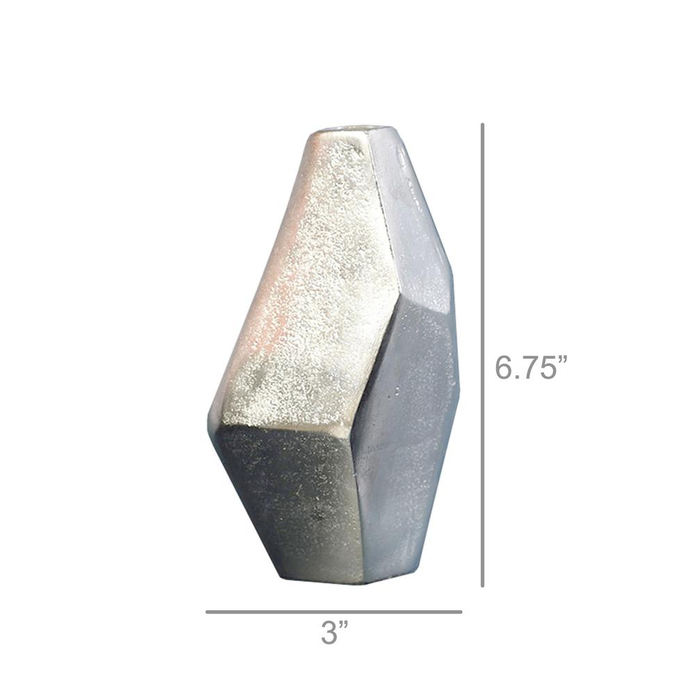 Modern Silver Finish Faceted Metal Vase - 384082. Picture 3