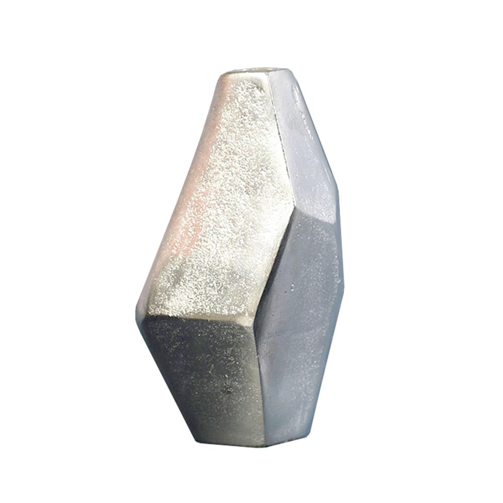 Modern Silver Finish Faceted Metal Vase - 384082. Picture 4