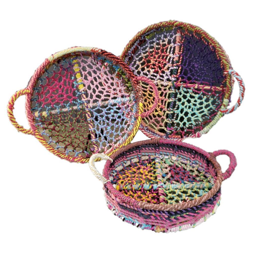 Handmade Set of 3 Rainbow Round Nesting Jute Trays - 384093. Picture 7