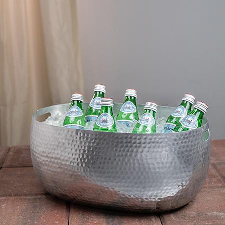 Handcrafted Hammered Stainless Steel Oval Beverage Tub - 384096. Picture 1