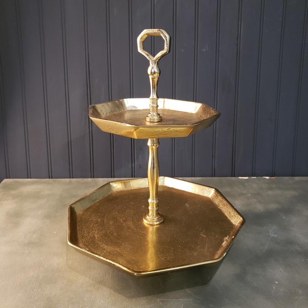 Vintage Look Octagonal Gold Two Tier Server - 384106. Picture 4