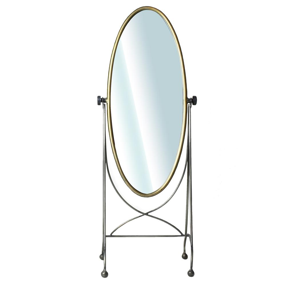 Gray and Gold Oval Vanity Floor Mirror - 384114. Picture 1