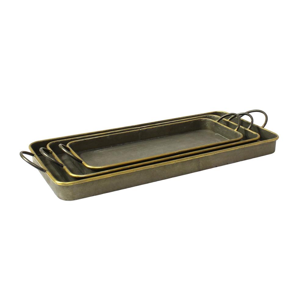 Set of 3 Nesting Galvanized Metal and Gold Serving Trays - 384121. Picture 1